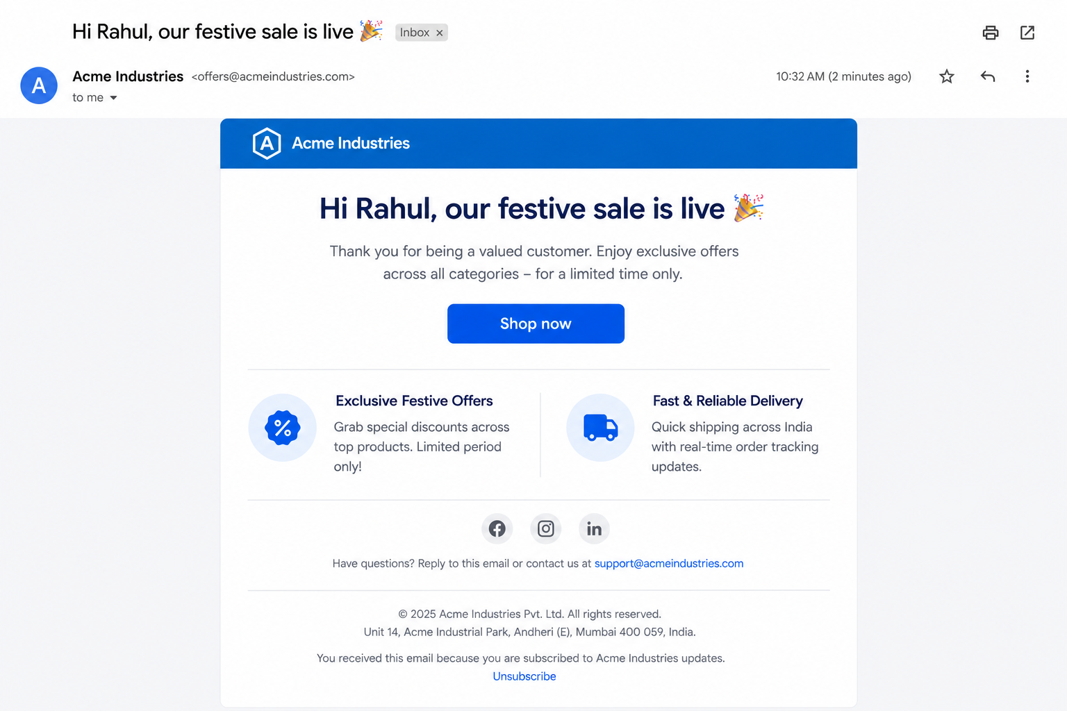 A personalized HTML email in every inbox
